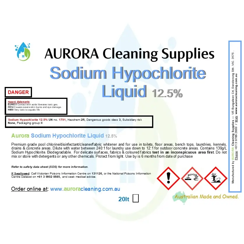 20L - 12.5% Sodium Hypochlorite Liquid | Aurora